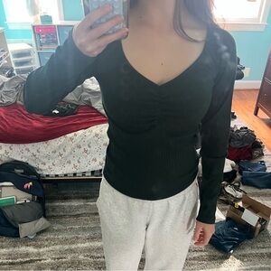 Black Long Sleeve V-Neck Top